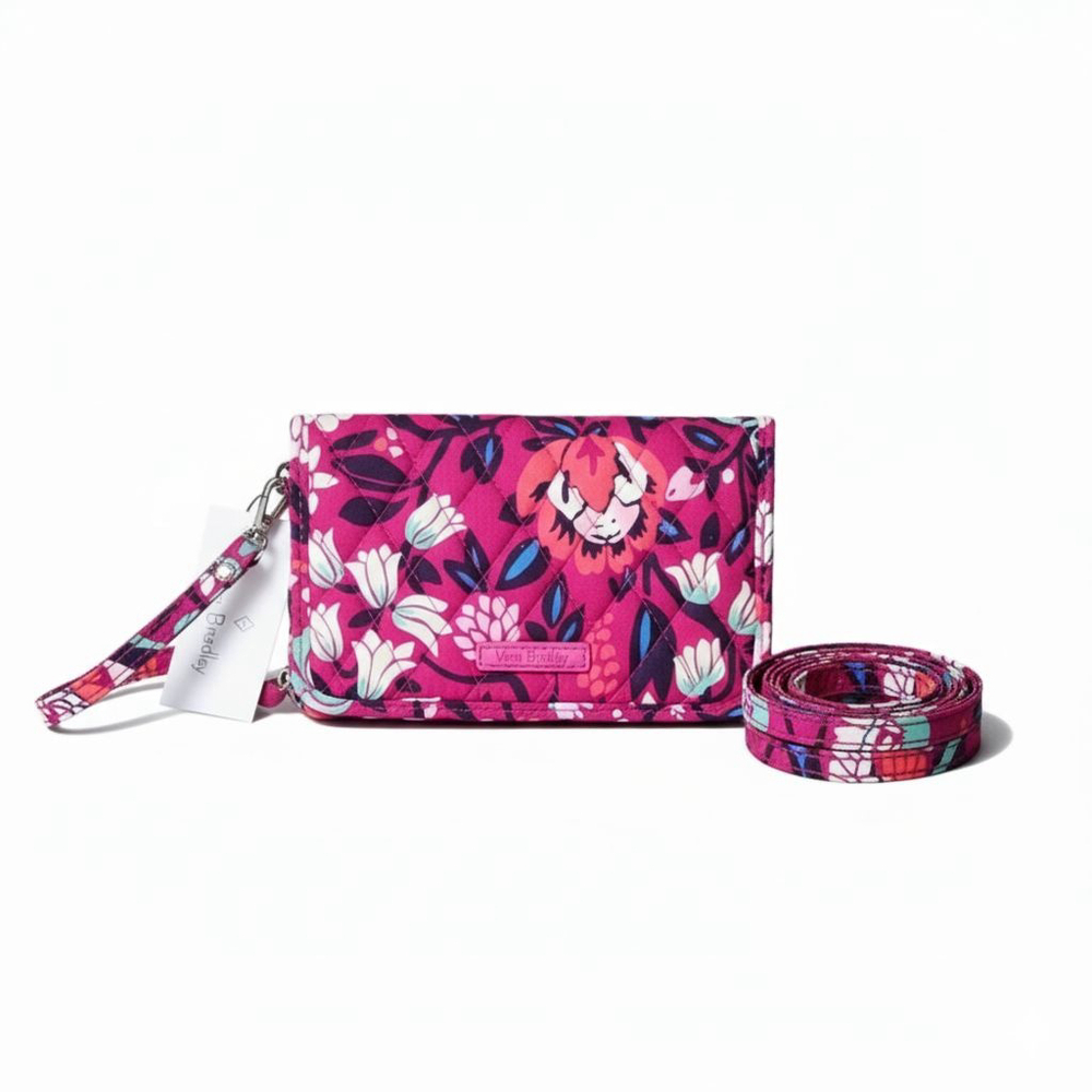 Vera Bradley Bloom Berry Floral RFID Wallet Crossbody Bag